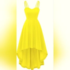 Yellow Asymmetrical High-Low Sundress for Wedding Guest